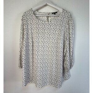 Adrianna Papell Womens White Black Heart Print 3/4 Sleeve Blouse Top 2X NWOT